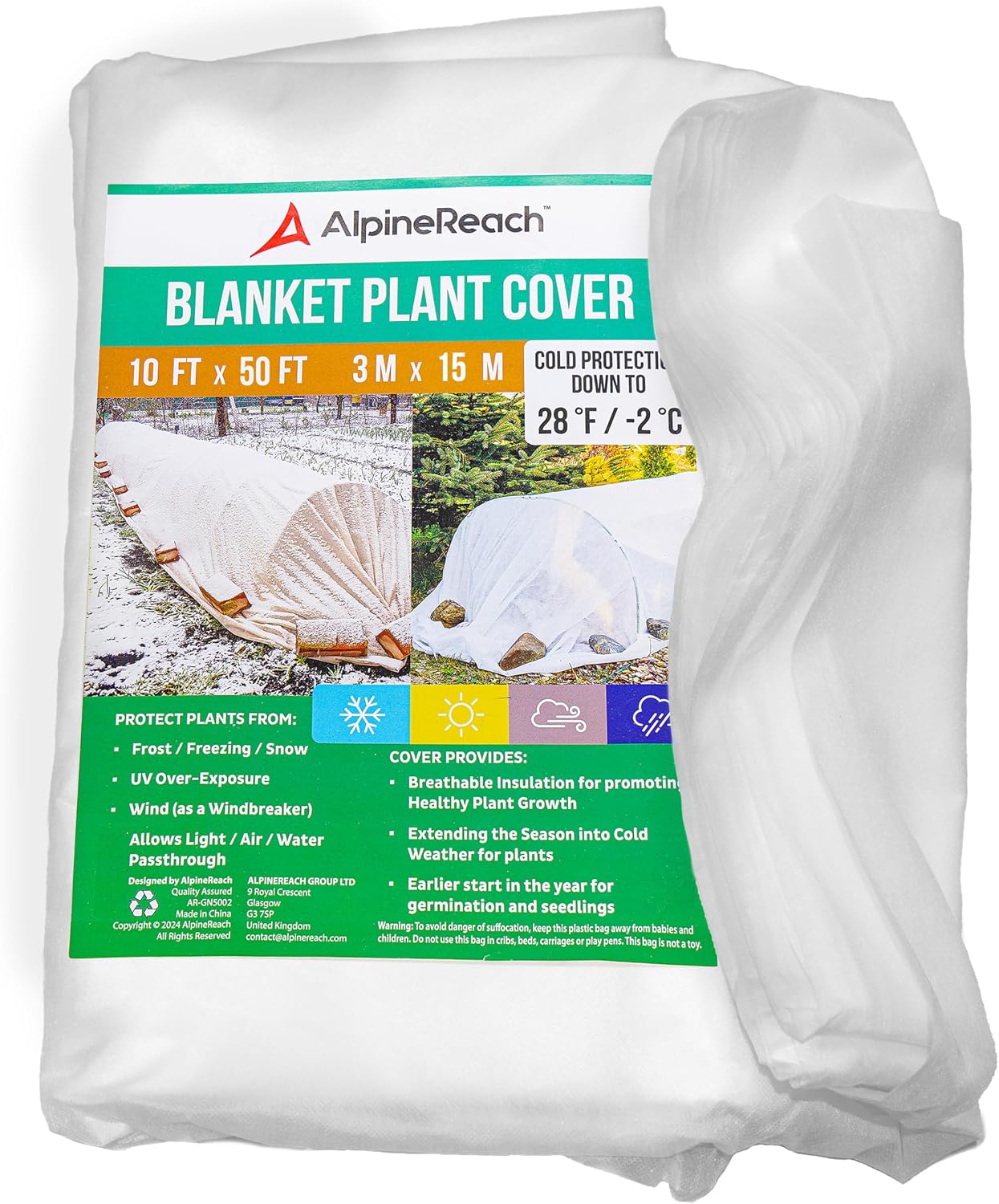 Plant Covers Frost & Sun Protection 10 x 30 ft - Thick 1.2 oz/yd² Freeze Blanket to Low 28 °F Temperatures Floating Row, Garden Fabric Material, Protect in Winter Cold, Gardening Down