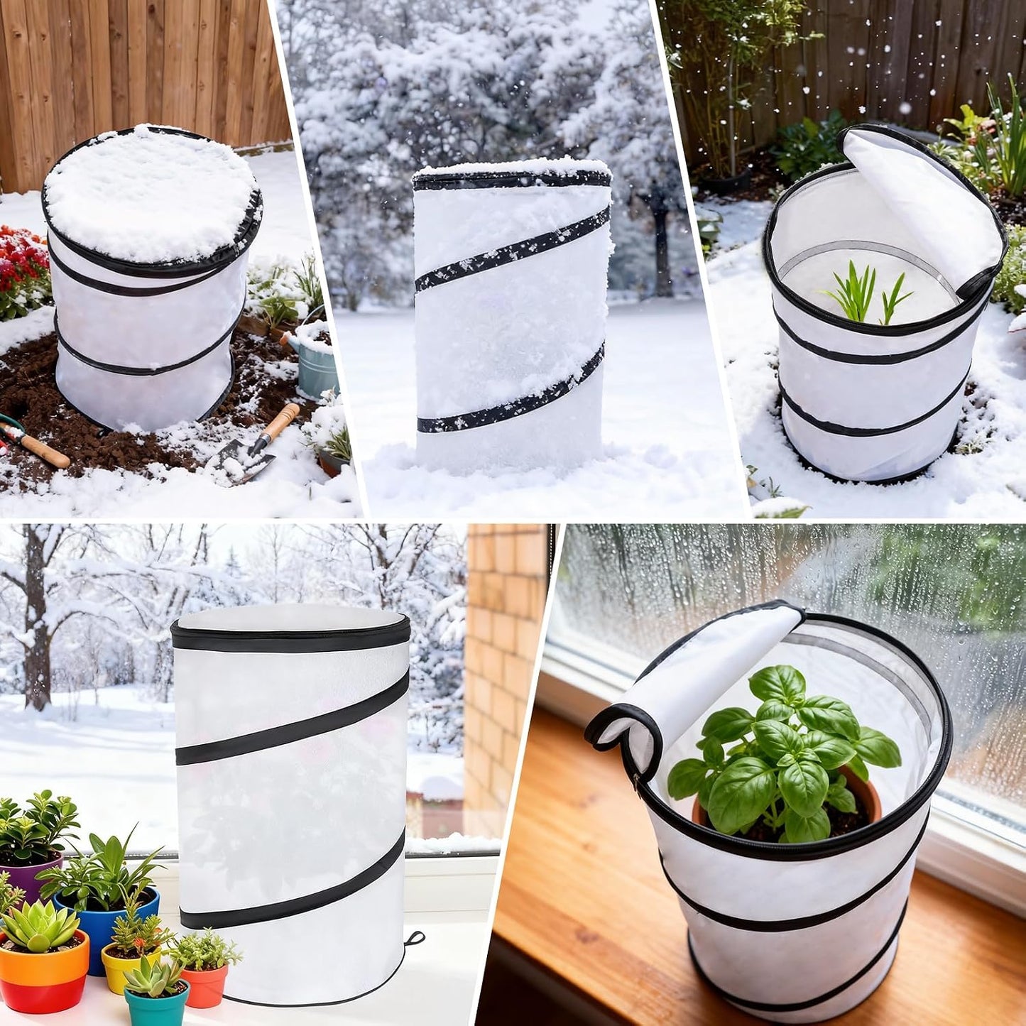 2 Pcs 12"×21" Pop Up Round Winter Frost Plant Cover,Foldable Non Woven Winter Plant Freeze Protection Tent with Ground Stakes & Label Cards,Mini Greenhouse Protector for Small Indoor&Outdoor Plants