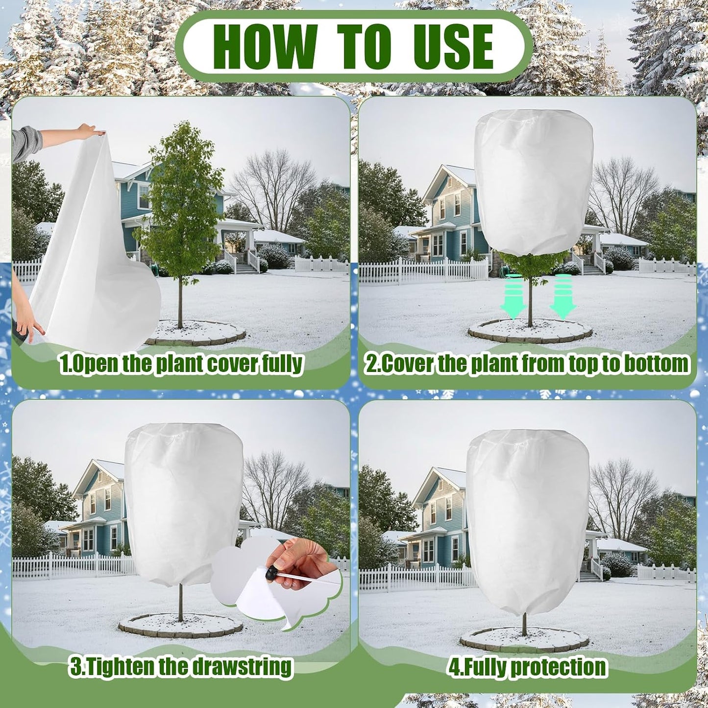 16 Pcs 32 x 47 Inch Plant Covers Freeze Protection, Reusable Plant Protector Frost Cloth Warm Blankets, Winter Bush Tree Cover with Drawstring Outdoor (White)