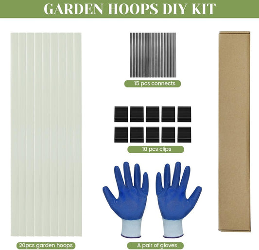 Greenhouse Hoops 20pcs, Garden Hoops for 1-3.5ft Wide Raised Bed, 5 Sets of 5.6ft Long Super Bendable Fiberglass Support Frame, Small Garden Tunnel for Row Cover (S Size)