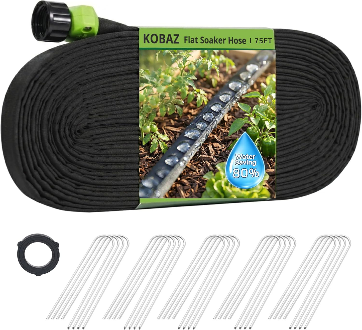 Soaker Hose 30 FT, Flat Soaker Hose for Garden, Water-Saving, 15ft 2 pack