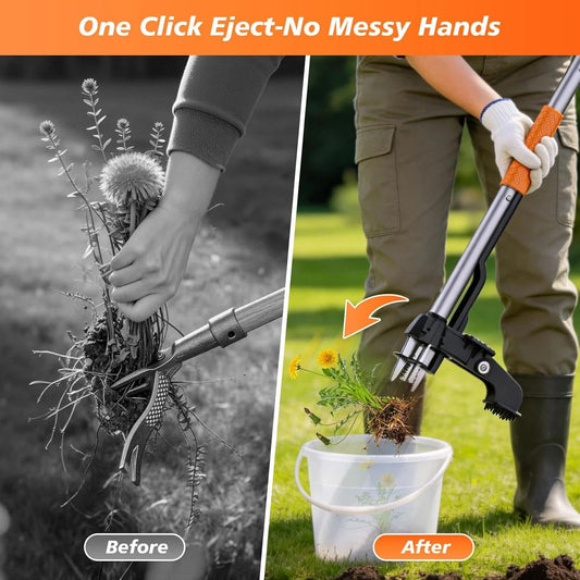 Stand Up Weed Puller Tool - 4-Claw Steel Head Hand Weeding Tool - 40" Retractable Handle with Easy-Eject Mechanism for Dandelions, Clover, No Bending or Kneeling