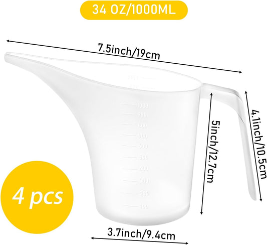 4 Pack Measuring Funnel Pitcher,PlasticMeasuring Cup with Long Spout,Large for Bakeware,Pancake,Batter,Muffin,Cakes,Soap Making,Watering Plants(1000Ml)