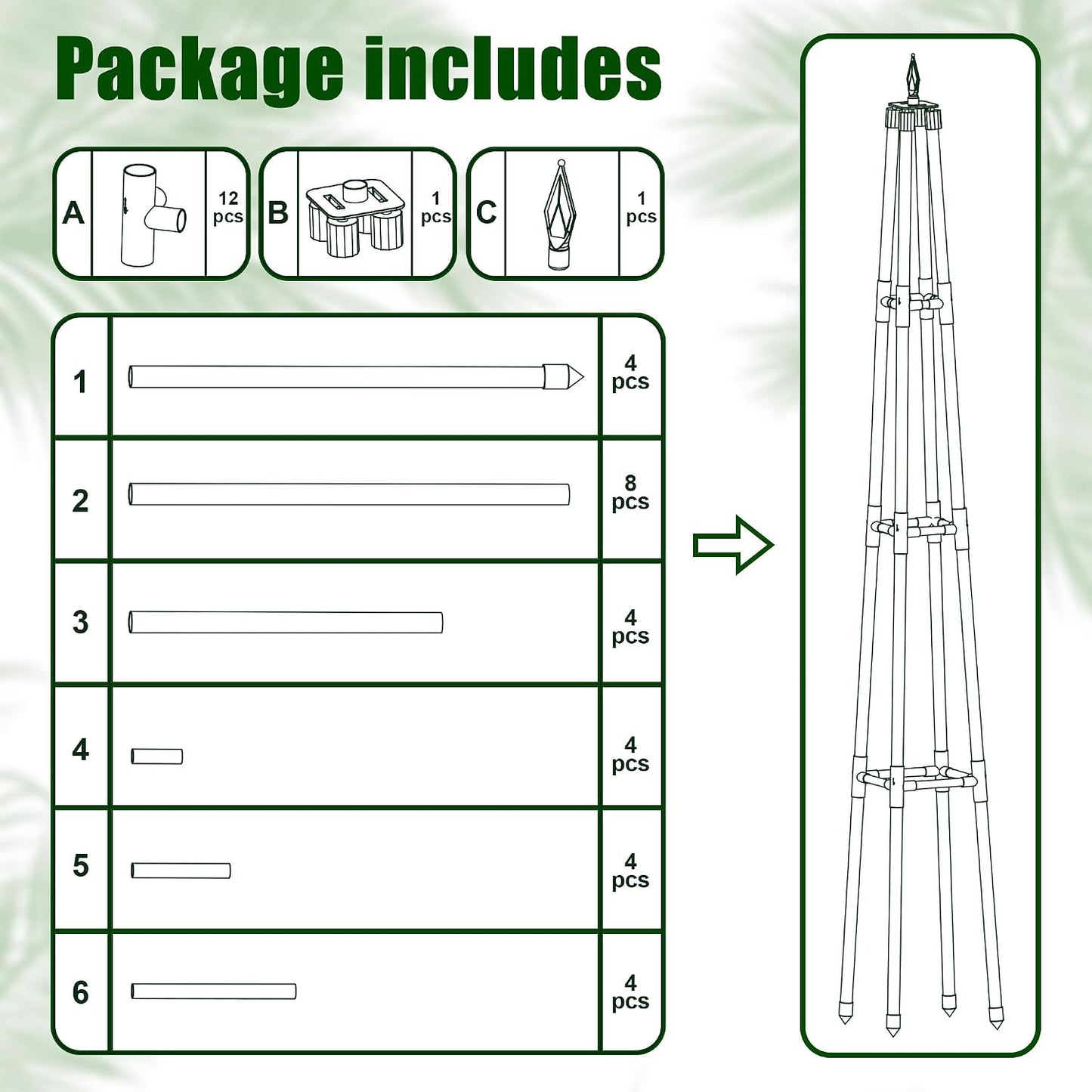 6FT Obelisk Trellis for Climbing Plants Outdoor, 16mm Rust-Proof Extra Thickened Plastic-Coated Metal Pipes, Indoor Climbing Support for Potted Plants, Vines, Flowers Stands,Black