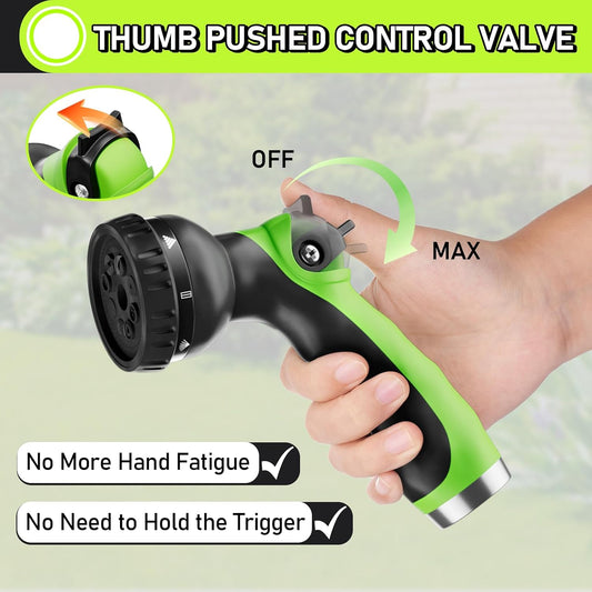 Garden Hose Nozzle with 8 Adjustable Spray Patterns, ABS Hose Sprayer Nozzles with Thumb Control On Off Valve for Easy Flow Control, Use for Watering Plants & Lawns, Washing Cars & Pets