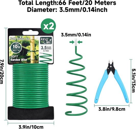Green Garden Wire with Pliers - 66 Feet 3.5mm Garden Ties Soft Plant Twist Ties Plant Wire for Climbing Plants Tomatoes Support Vines Vegetables Flowers Indoor & Outdoor Gardening Training