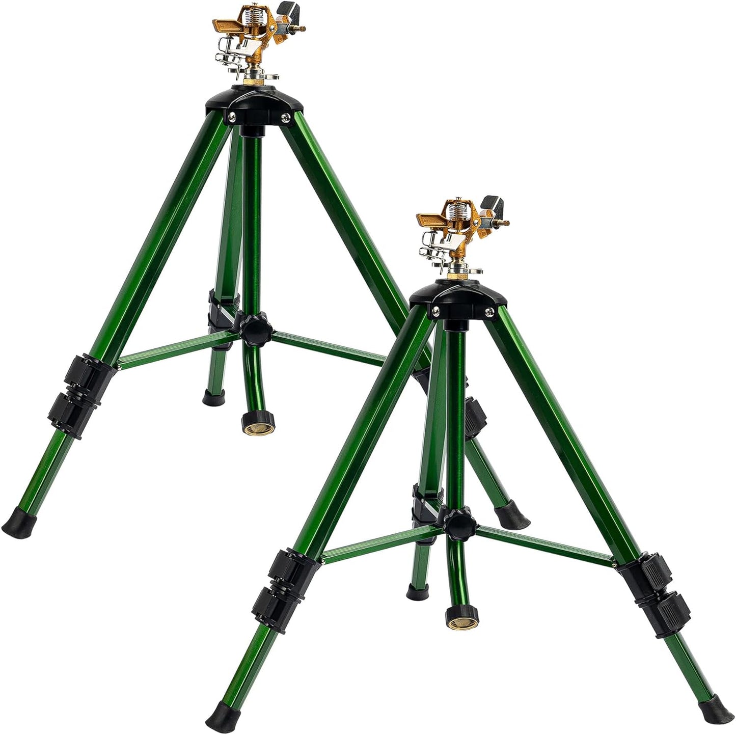 Impact Sprinkler on Tripod Base, Heavy Duty Brass Sprinklers for Yard Lawn Garden, 0-360 Degree Large Area Coverage, 3/4 Inch Connector Extension Legs Flip Locks with Brass Sprinkler Head