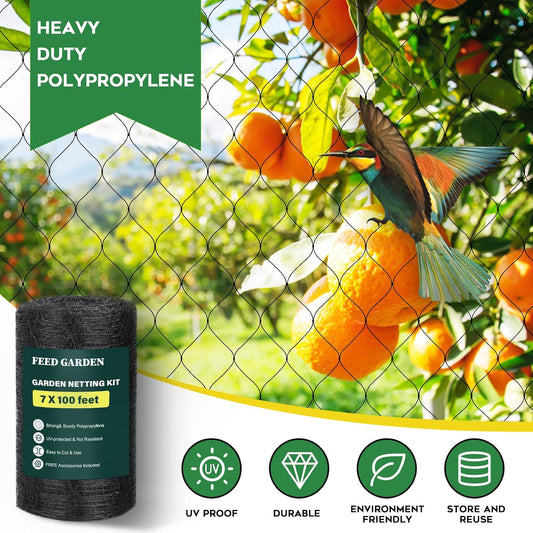 Deer Fence Netting Garden Netting Bird Netting - 7x100ft UV-Protected Garden Fence for Plant with 3/4" Fine Mesh - Includes 10 Stakes & 50 Zip Ties for Easy Installation