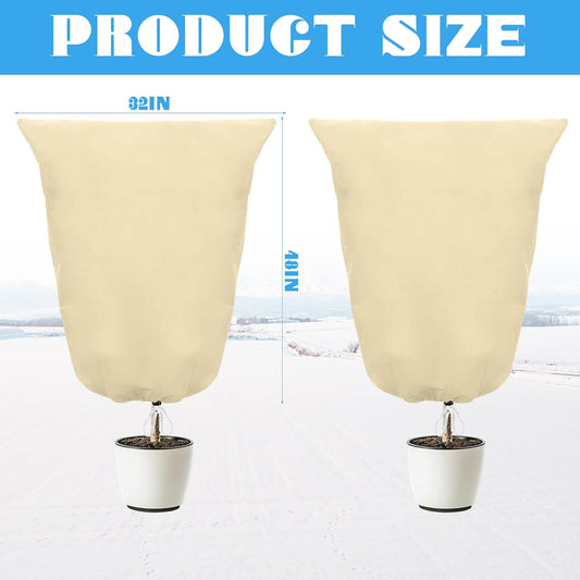 2 Pack Plant Covers Freeze Protection,31.5x47.2In Plant Protection Cover Bags with Zipper Drawstring for Outdoor Winter Frost Cold Weather Shrubs Trees Jacket Covers(Beige)