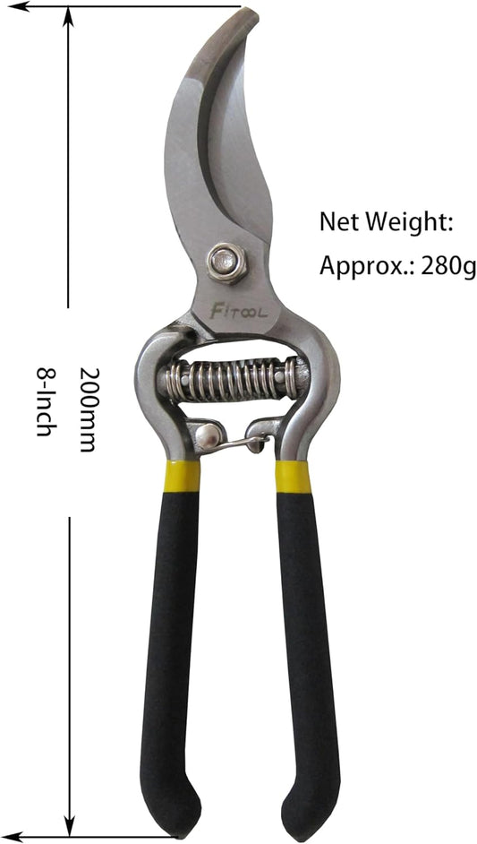 Forged Bypass Hand Clippers Pruner, With 5/8 Inch Cutting Capacity, Ergonomic handle with Soft Grip, Pruning Shear 8-Inch (Bypass)