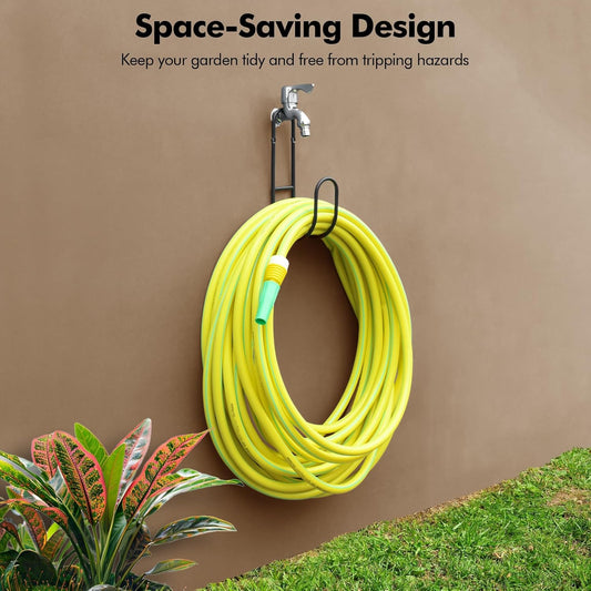 Garden Hose Holder, Wall Mount Water Hose Hanger, Hanging Storage Rack for Garden Hoses, Ropes, Outside Yard (Black)