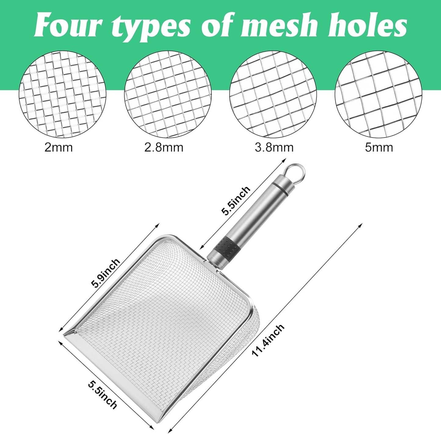 2 Pcs Wider Gardening Soil Sifter-5.5" W Garden Sieve Sifter with Handle (3.8/5 mm Mesh)-Portable Gardening Sifter for Gradening Sand Soil Dirt Compost