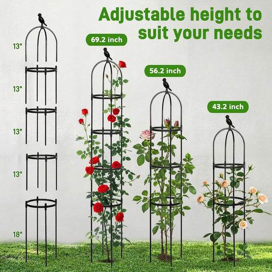 6ft Garden Obelisk Trellis for Climbing Plants-Rustproof Metal Pipe with Heavy Duty Plastic Coated, Garden Outdoor Indoor Potted Plant Support for Clematis Vine Jasmine Support (Black)