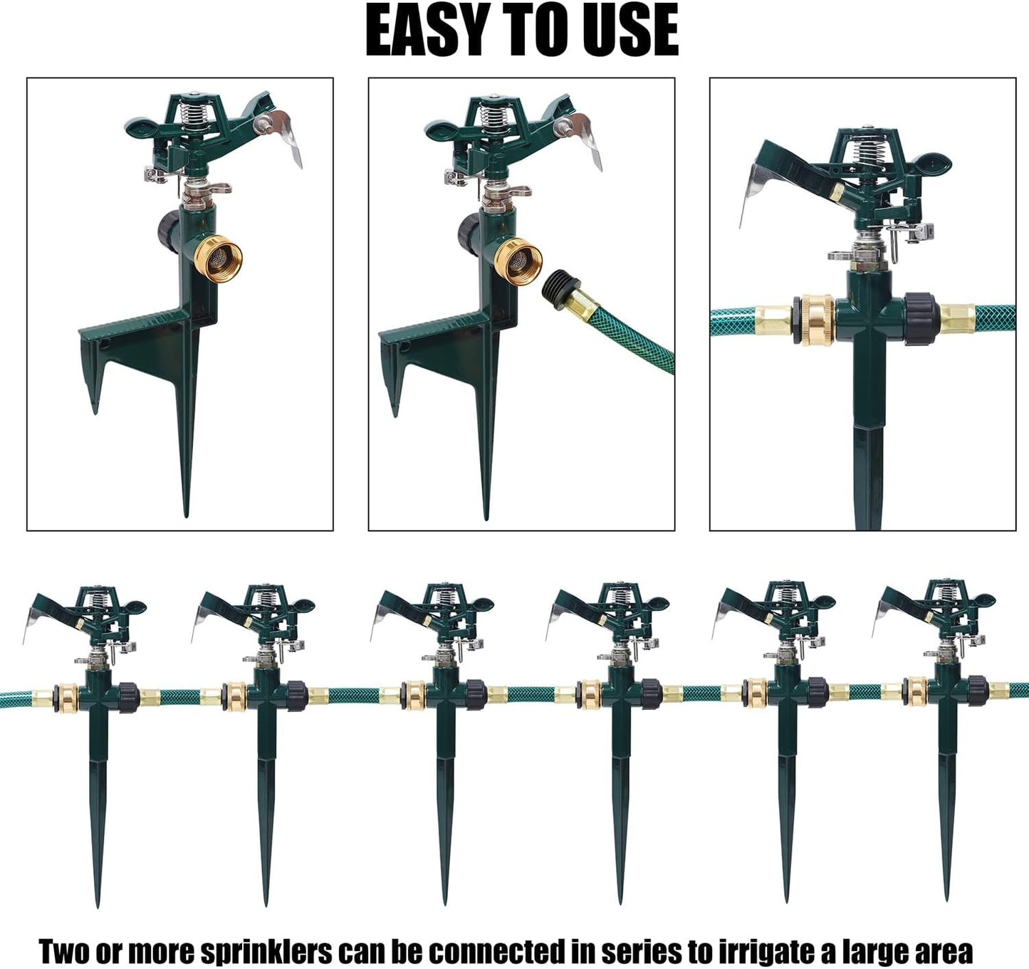 2 Pack Impact Sprinkler Head on Metal Step Spike, Heavy Duty Zinc Alloy Lawn Sprinkler, Adjustable Coverage Nozzle on Sturdy Spike Base, 360 Degree Large Area Irrigation