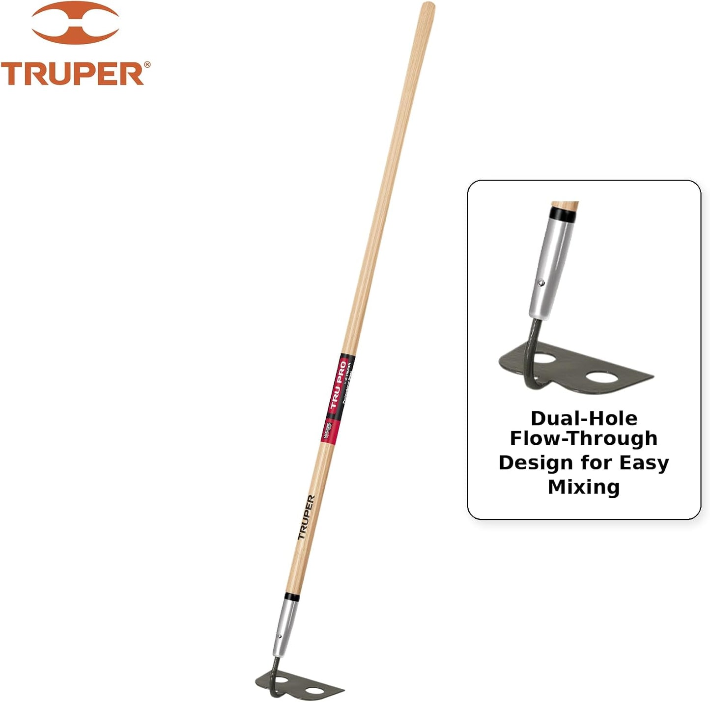 TruPro 7-Inch Forged Mortar Hoe, 60-Inch Premium North American Ash Wood Long Handle, Heavy-Duty Concrete, Mud, and Plaster Mixing Tool (Model 30020 / ATJ-XM)