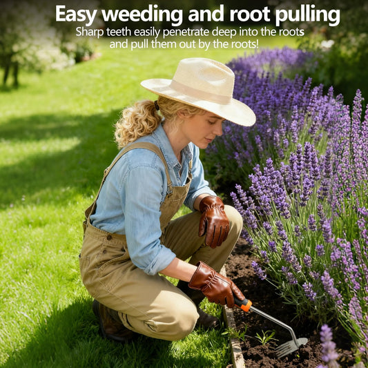 Weed Puller Tool,Newly Upgraded Garden Weeder Stainless Steel Hand Weeder Tool,Multi-Purpose 5 Teeth Weed Remover Tool Weeding Tools for Gardening (Rubber Handle)