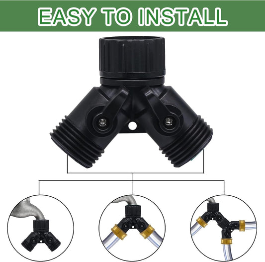 2 Way Y Splitter for 3/4" Garden Hose, Black, 2 Pcs