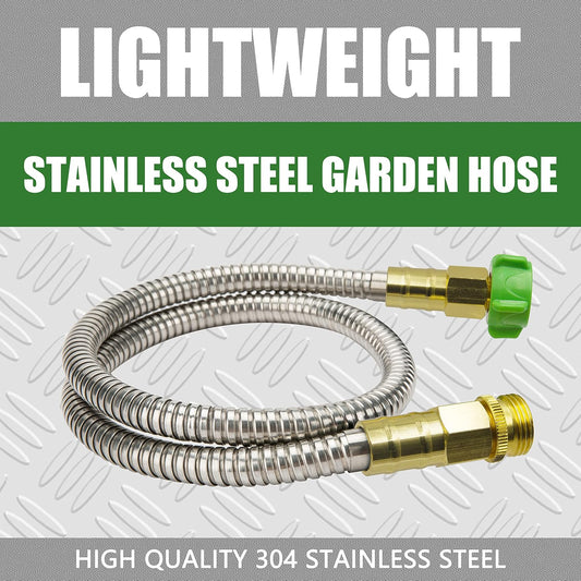 304 Stainless Steel 2ft Short Garden Hose with Female to Male Metal Connector, Flexible & Lightweight Water Hose (2ft)