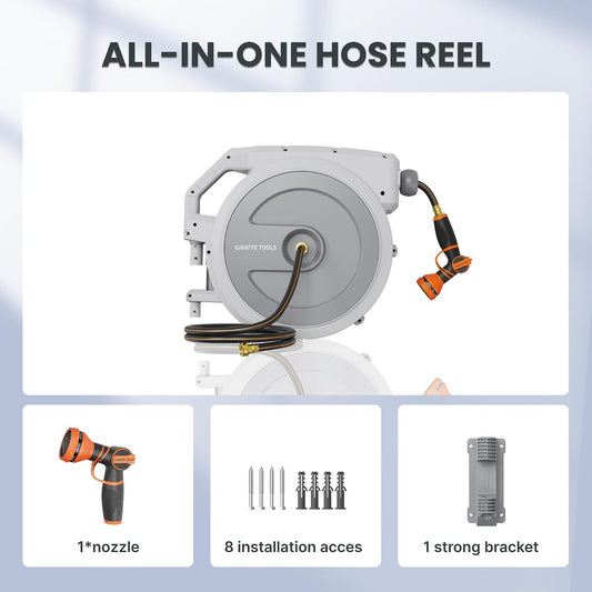 Retractable Garden Hose Reel 1/2"130FT Wall Mount Light Grey