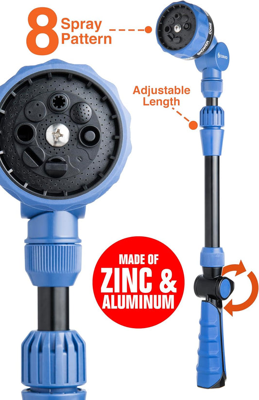 with Adjustable Thumb Control Garden Watering Wand, 19-24 Inch Telescoping Hose Nozzle 8 Spray Patterns, Heavy-Duty Zinc & Aluminum for Precise Watering and Cleaning