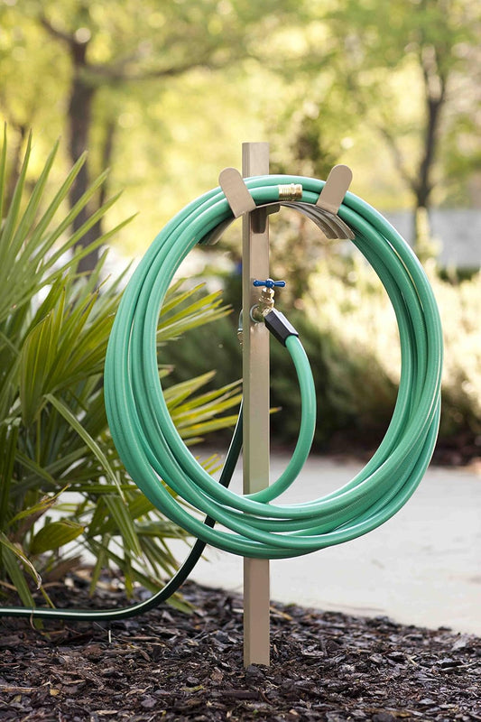 693 Free Standing Garden Hose Stand With Brass Faucet, Holds 150-Feet of 5/8-Inch Hose - Tan