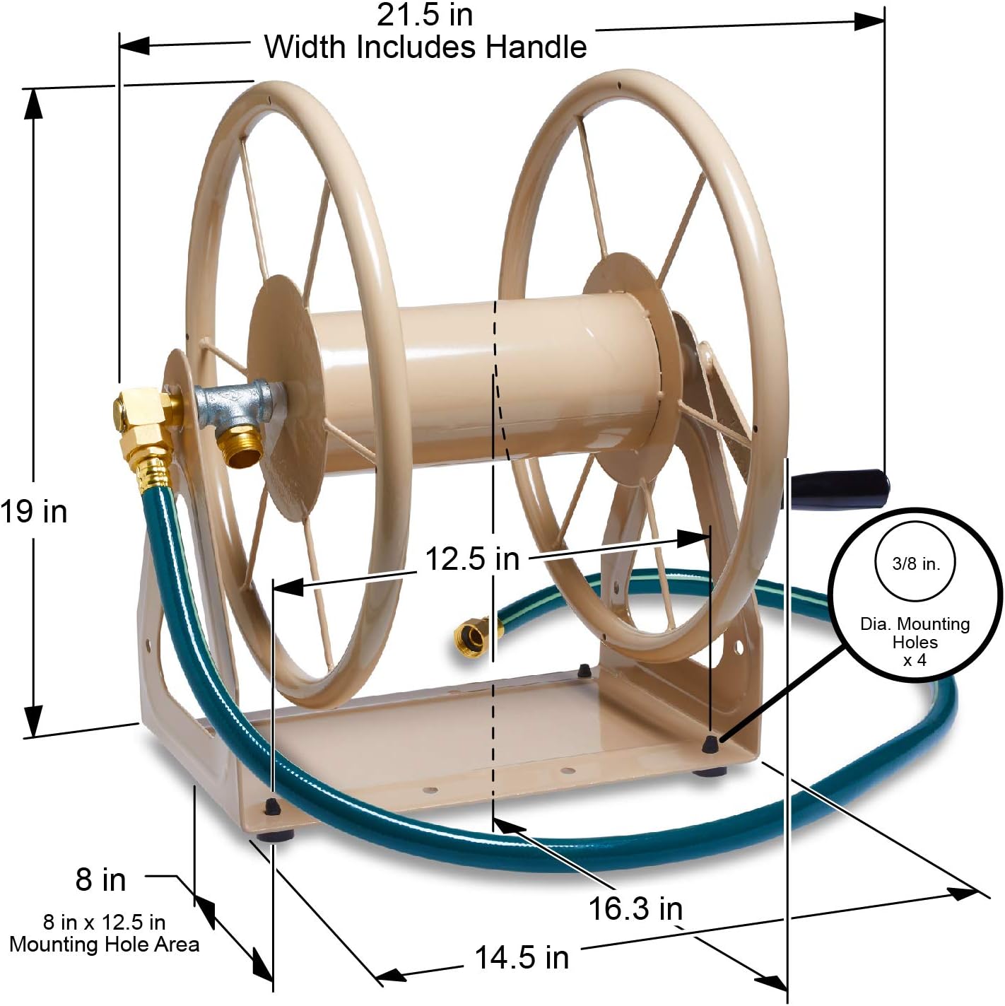 693 Free Standing Garden Hose Stand With Brass Faucet, Holds 150-Feet of 5/8-Inch Hose - Tan