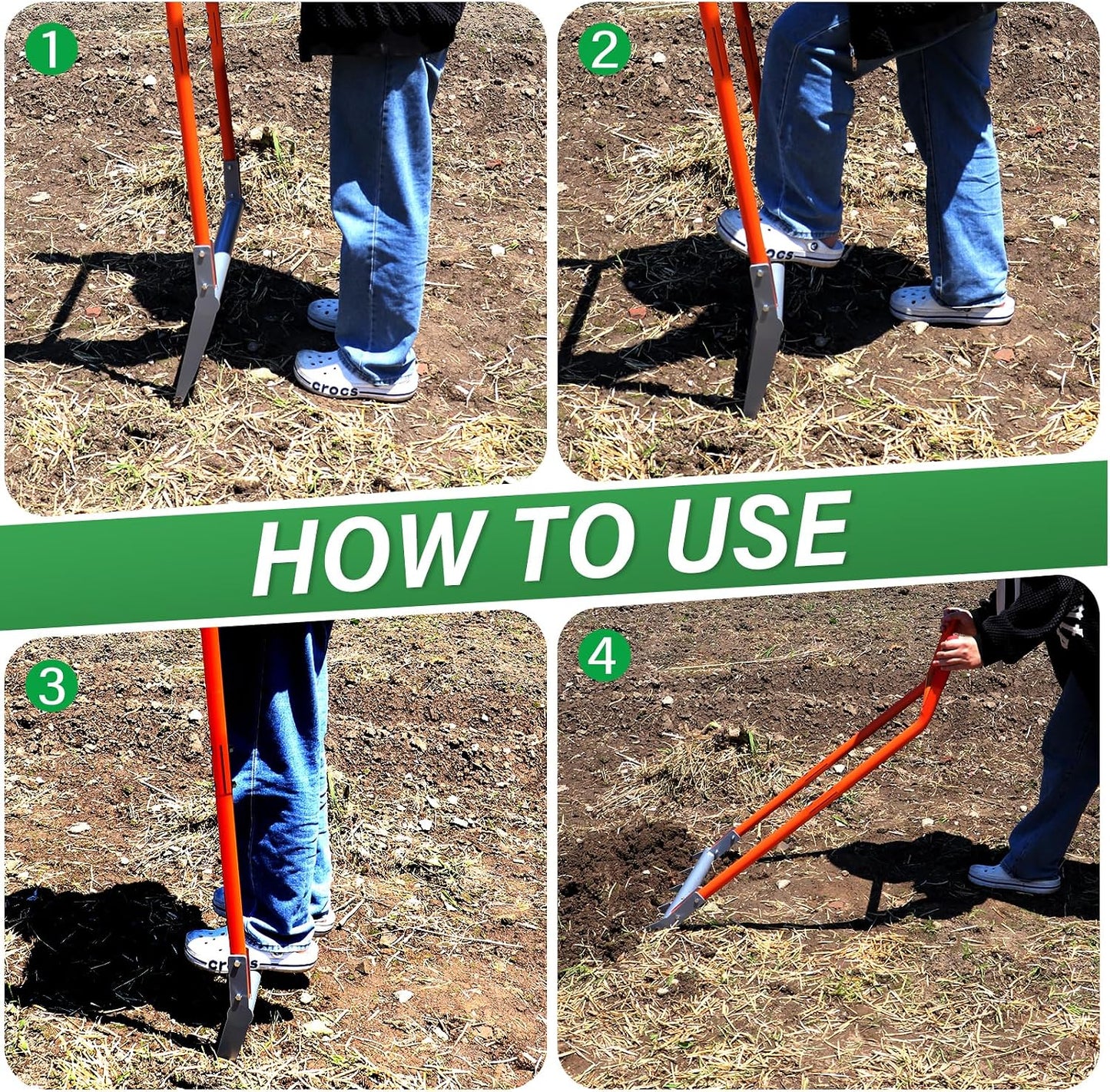 Broadfork 5-Tine Broad Fork for Gardening Ergonomic U-Shaped Design