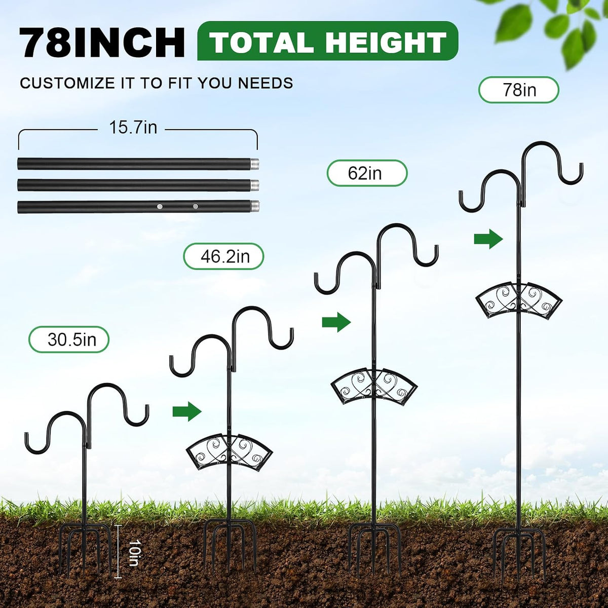 Garden Hose Holder, Freestanding Hose Stand for Outside, 150FT Hose Storage Organizer with 5-Prong Base and Shepherd Hooks for Garden Yard Patio