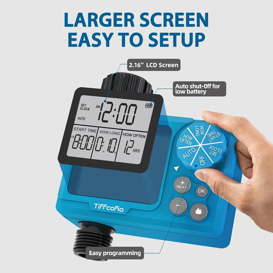 Sprinkler Timer Outdoor, Digital Programmable for Garden Hose, Irrigrtion Timer with Rain Delay and Manual Mode