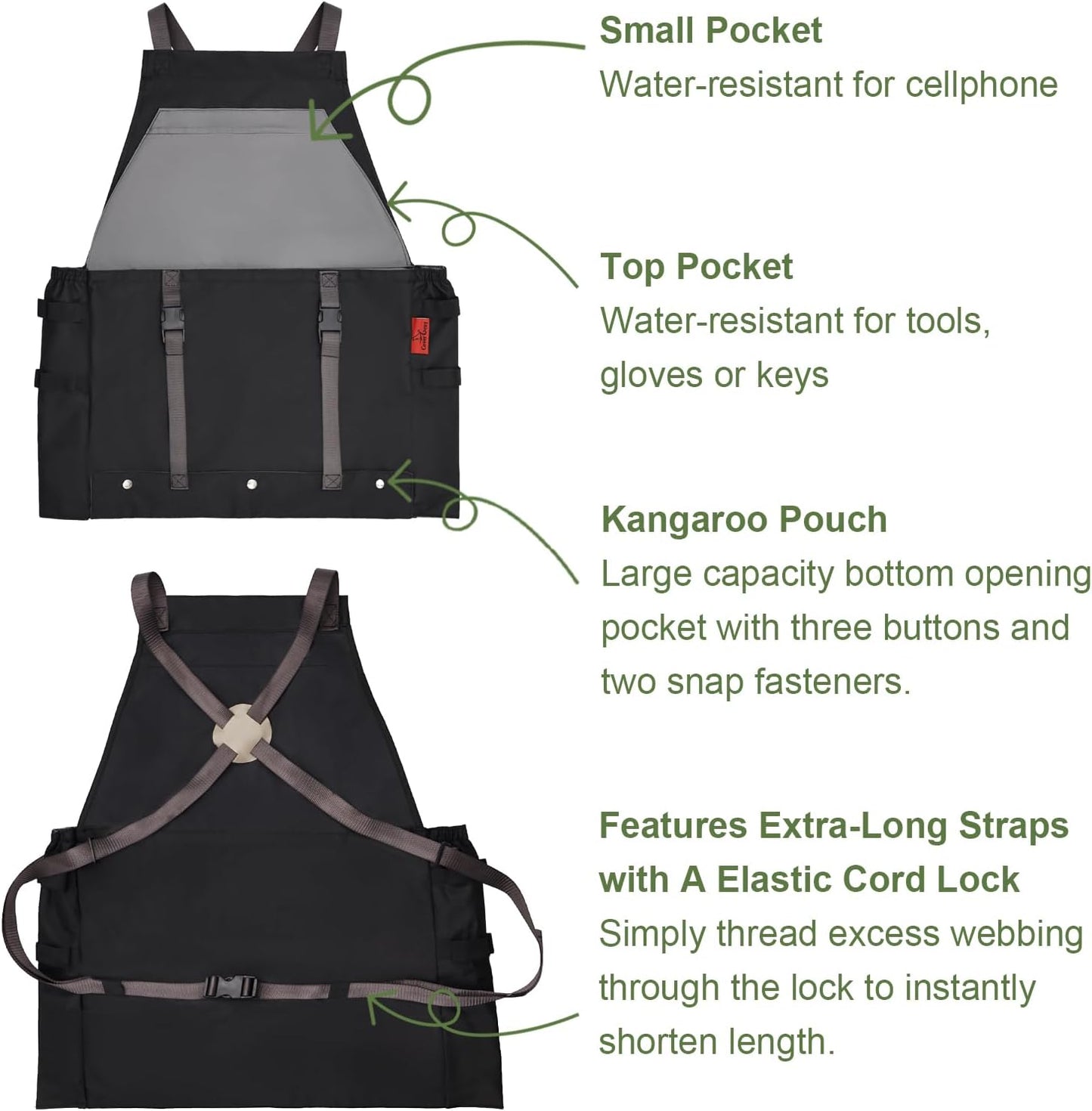 Gardening Apron Waterproof Cross Back Apron, Extra 600D Heavy Duty Apron Harvest and Large Quick Release Pockets