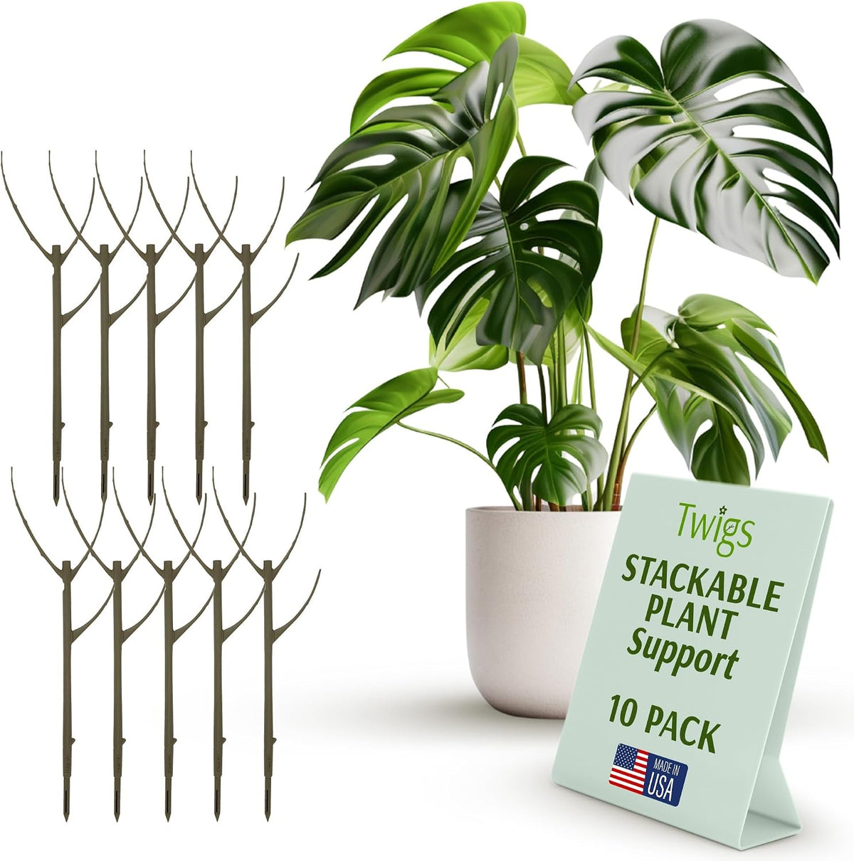 Stackable Monstera Plant Support Stakes, Monstera Dark Green, 5-Pack, 17" L