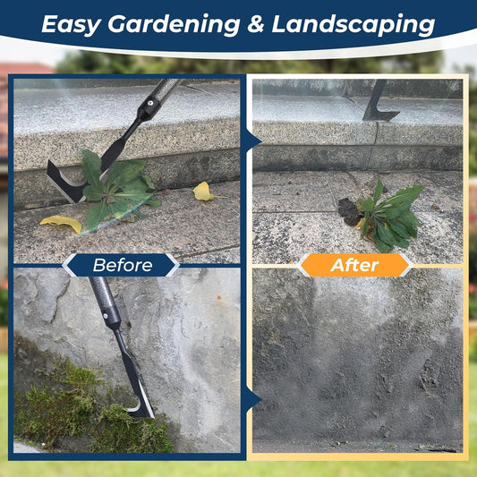 Heavy Duty Crack Weeder for Sidewalk & Paver – 58" Long Handle Weed Puller Tool, Carbon Steel Blade for Removing Crevice Weeds from Deck, Patio & Garden Beds