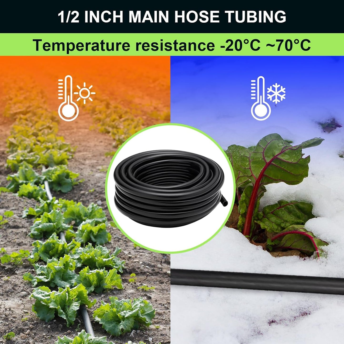 100FT 1/4 Inch Drip Irrigation Tubing, Distribution Hose Tube Kit Includes 2pcs 6-Way Connectors & 20pcs 1/4" Tee Splitters and End Plugs for Garden DIY Water-Saving Drip Irrigation System