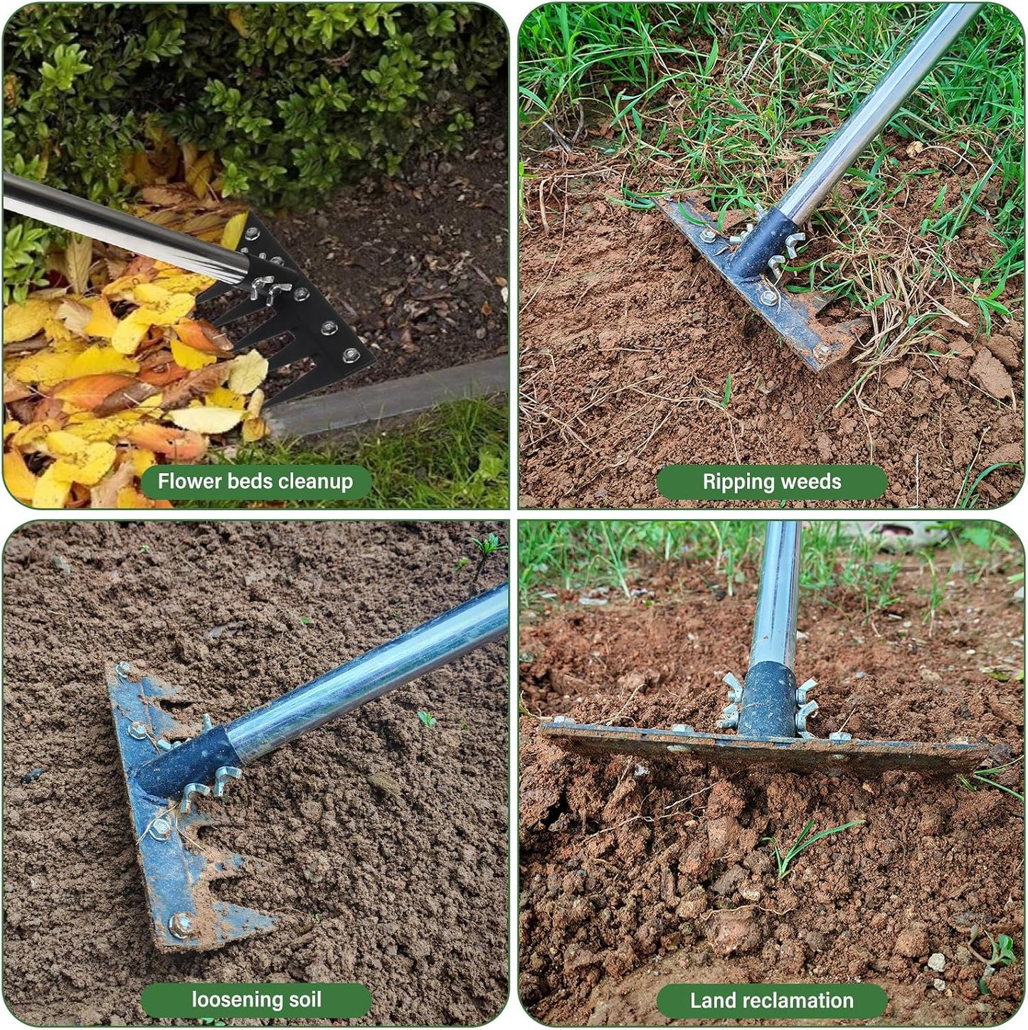 Weeding Rake Tool, Garden Weed Puller with Detachable Long Handle, 62 Inch Heavy Duty Hand Weed Remover Tool for Lawn, Yard, Atio and Backyard (7 Tines)