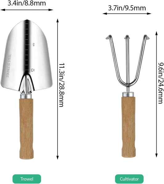 Garden Tool Set, 2Pcs Gardening Hand Tools, Stainless Steel Trowel and Cultivator with Handle, Outdoor Gardening Kit for Women Men