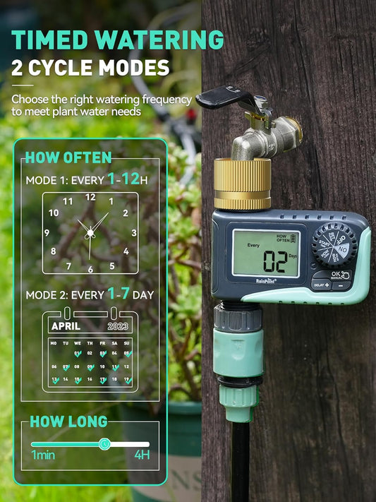 2-Pack Sprinkler Timer with Brass Swivel for Garden Hose, Programmable Hose Timer with Rain Delay/Manual Watering, Digital Irrigation System for Lawns, 1 Outlet