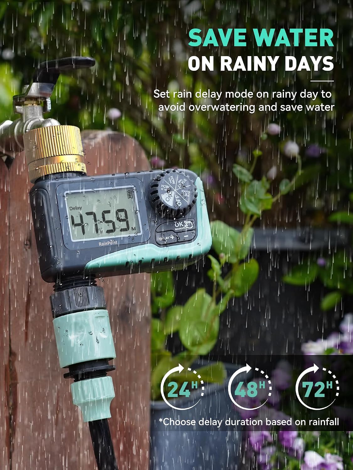 2-Pack Sprinkler Timer with Brass Swivel for Garden Hose, Programmable Hose Timer with Rain Delay/Manual Watering, Digital Irrigation System for Lawns, 1 Outlet