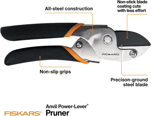 Power-Lever Anvil Pruning Shears, 5/8" Cut Capacity Garden Clippers
