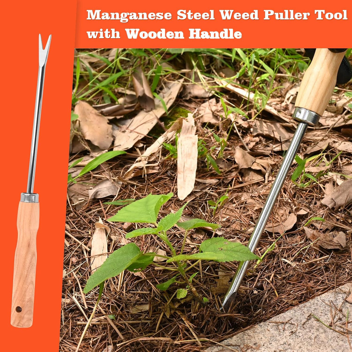 Weed Puller Tool Garden Weed Pulling Tool, 4-Tine Manganese Steel Weeder Tool - Black Coated Forged Portable Garden Hand Weeder for Farm, Orchard & Garden (2Pack)