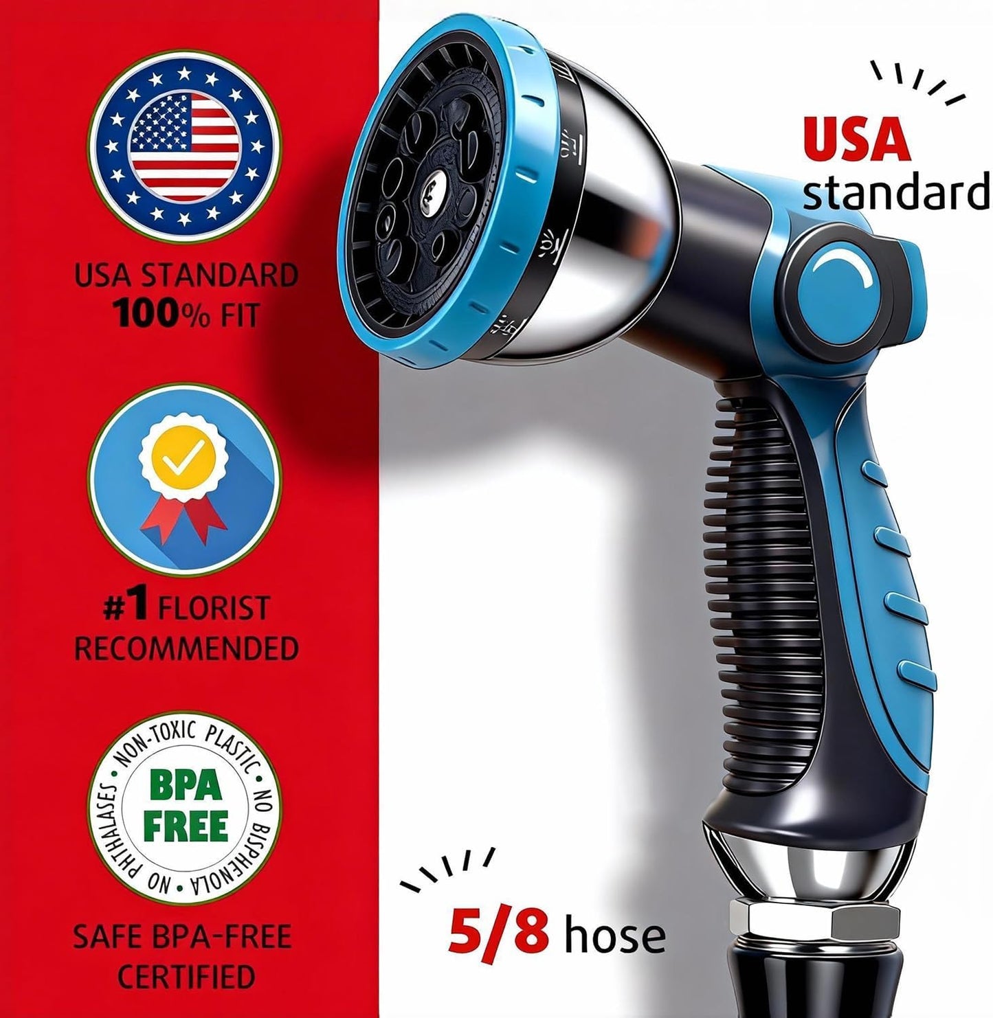 Garden Hose Nozzle, Durable High Pressure Water Hose Sprayer Nozzle with 10 Patterns for Watering Plants, Washing Cars, Cleaning Patio, Showering Pets