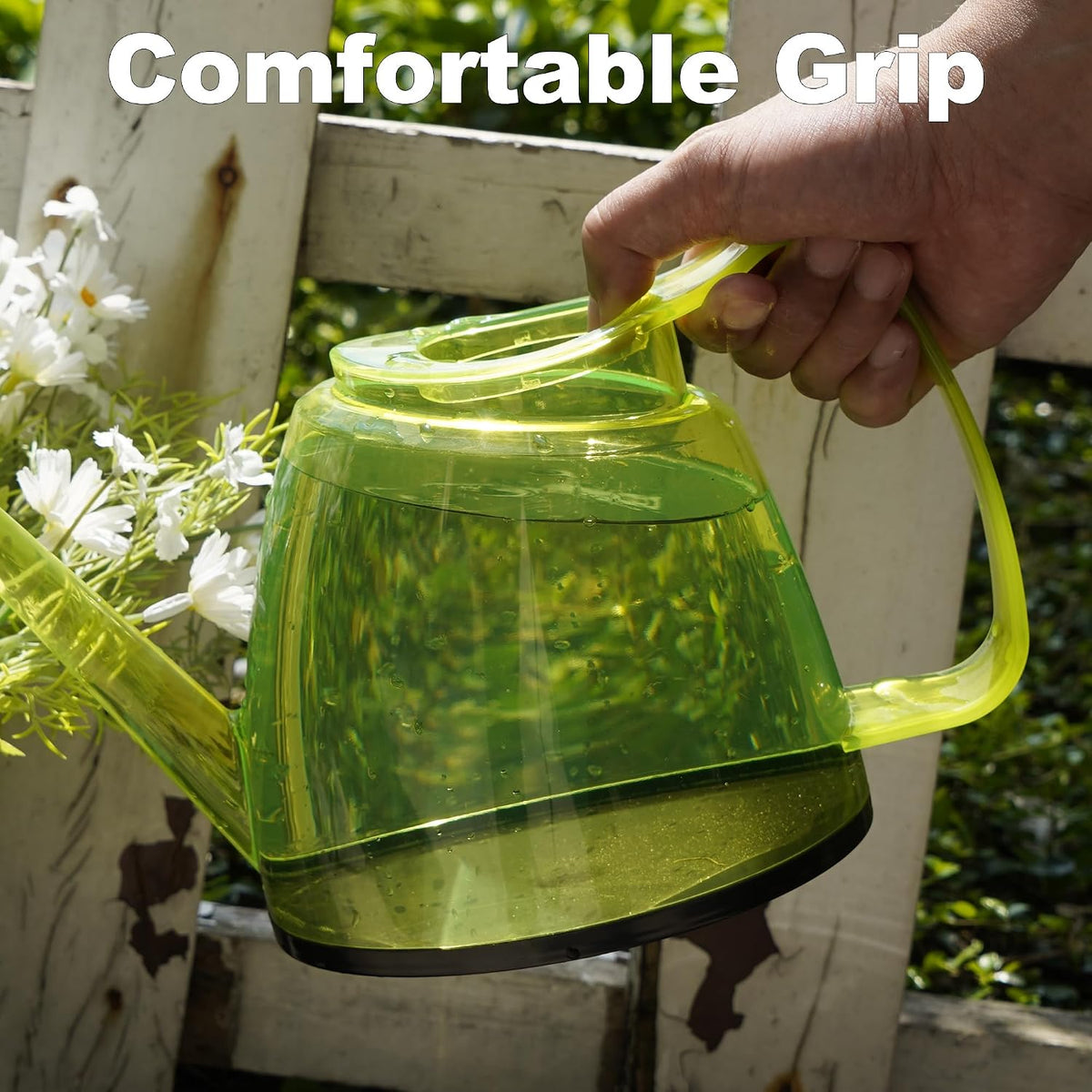 Yellow1.5L Transparent Plastic Watering Can Long Spout Comfort Grip