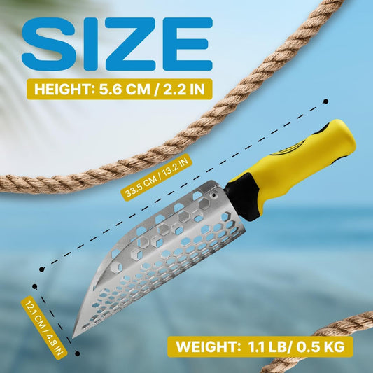 CKG Hand Sand Scoop for Metal Detecting with Ergonomic Yellow Handle, Metal Detecting Shovel for Beach Sand Sifter, Heavy Duty Stainless Steel, Perfect from Metal Detector Accessories