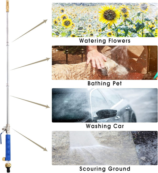 High Pressure Power Washer Wand, Hydro Jet Water Wand Pressure Sprayer,Flexible Garden Watering Wand with 3 Hose Nozzle Universal Hose End for Car Pet Window Patio Gutter Cleaning Tool Blue