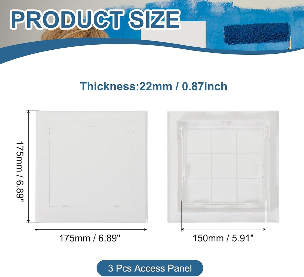 5x5 Inch Removable Hinged Access Panel, 3Pcs ABS Plumbing Access Doors Easy Wall Hole Cover for Drywall Plumbing Electrical Cables Wiring, White (120x120mm)