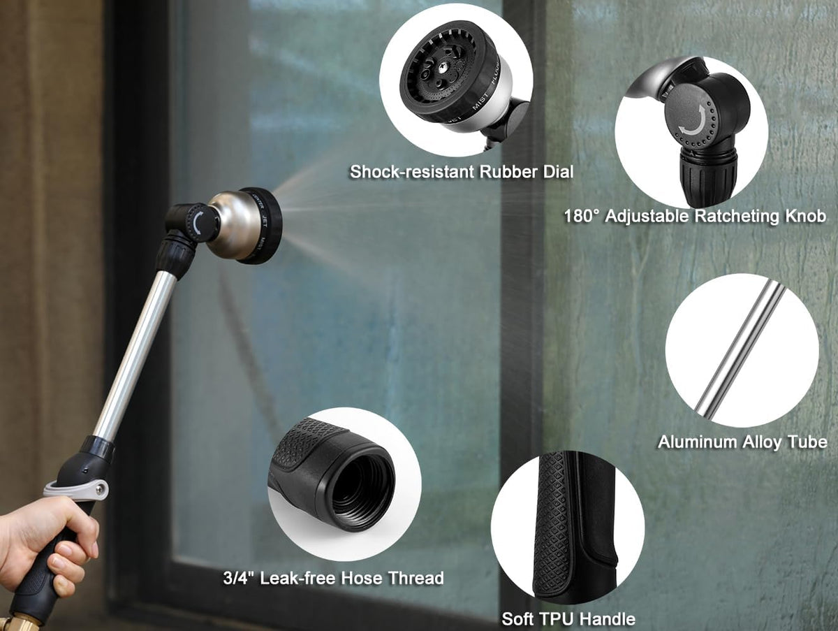 Watering Wand for Garden, 16 Inch, 9 Patterns, 180° Swivel