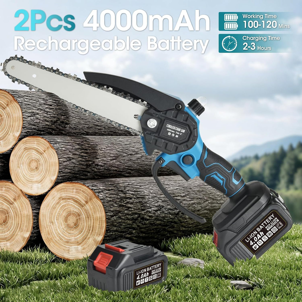 4-in-1 Cordless Pole Saw and Pruning Shears, 8ft Pole, 2 Batteries