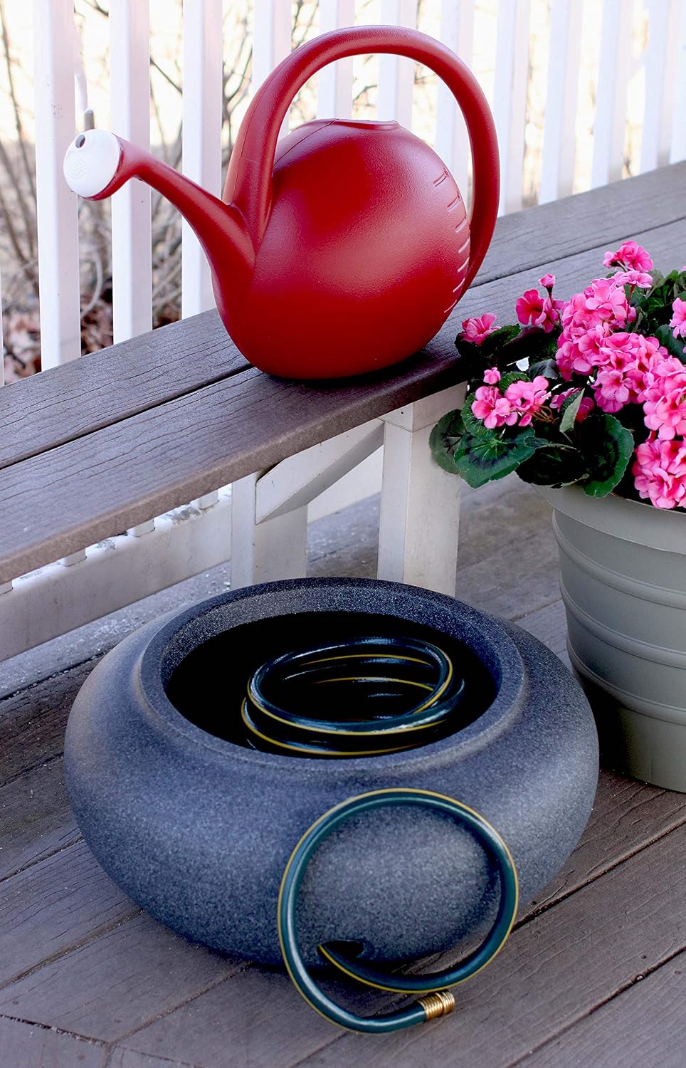 2-Gallon Premium Plastic Rosette Watering Can - 11"x21"x13.75" in Evergreen Color