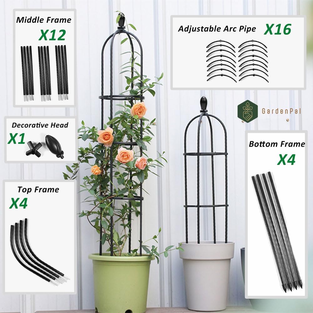 Garden Obelisk Trellis, Tomato Cage and Plant Support for Climbing Plants, Potted Tall Plant Stakes for Vine Vegetable Flower Support Outdoor Indoor - 1 Pack
