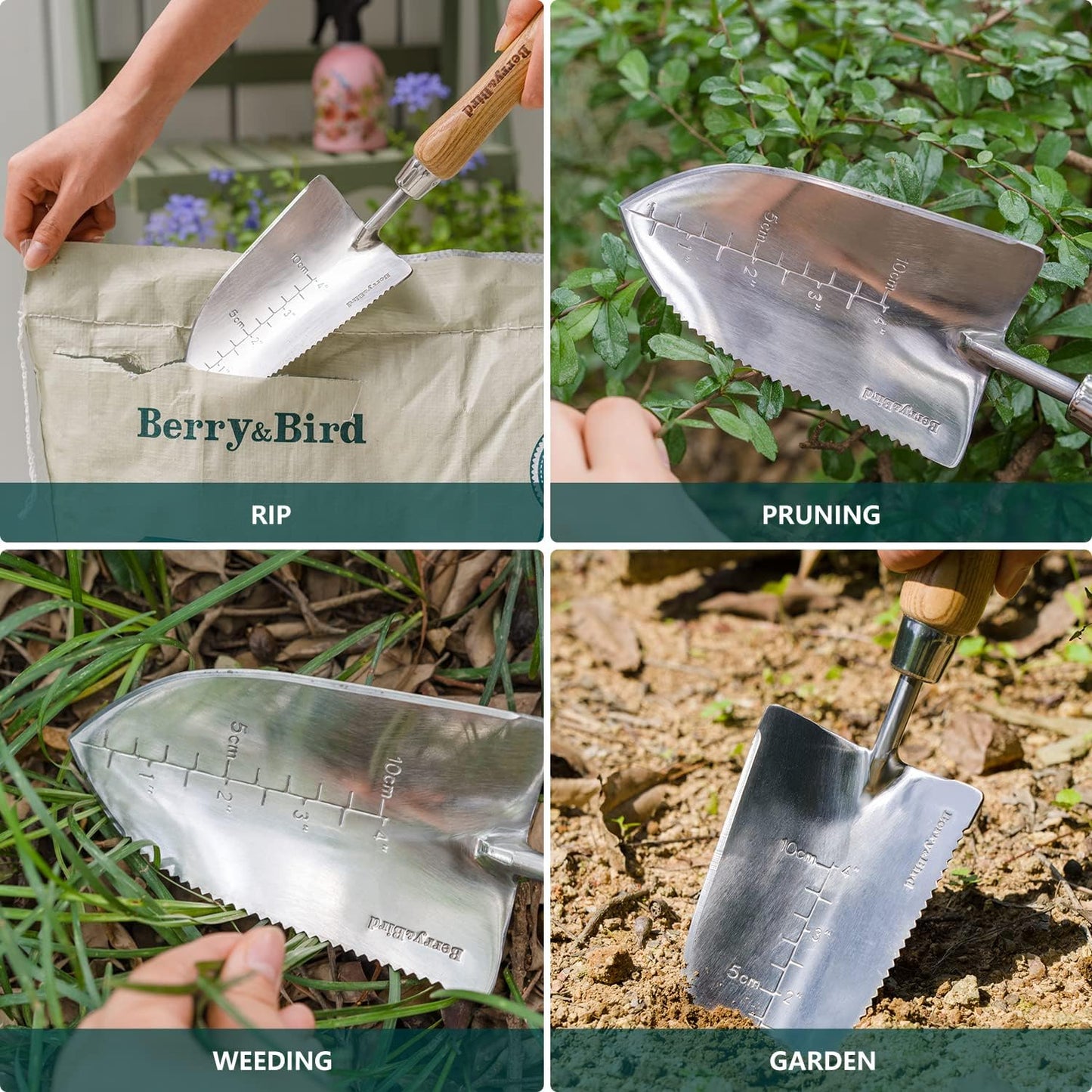 Stainless Steel Trowel, Garden Small Flower Hand Shovel, Potting Soils Scoop with Wood Handle, Gardening Bonsai Tools for Transplanting Digging Weeding Planting