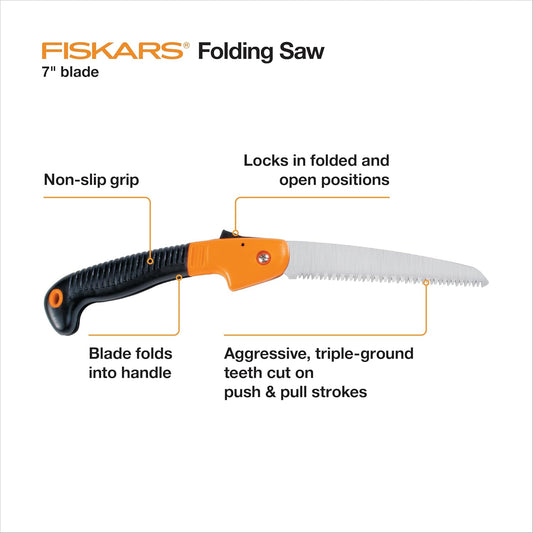 Folding Hand Saw, 7" Pruning Saw with Power Tooth Blade with Triple Ground Teeth that Powers Through Wood Faster, Soft Grip Handle